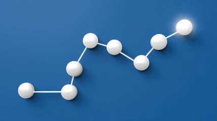 3D white spheres connected in a line on blue background