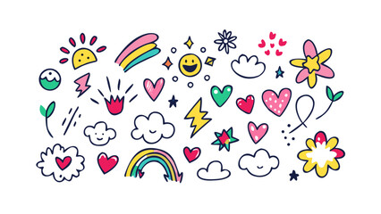 Fun hand drawn doodles with rainbow and hearts star