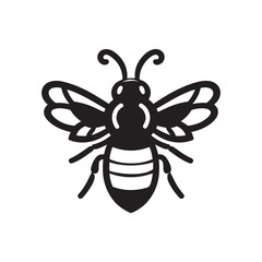 Black Bee Silhouette Vector Illustration, Solid White Background.