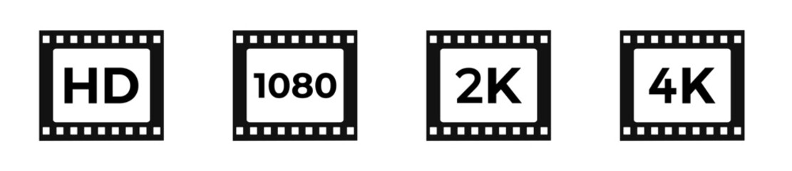 Film resolution labels: hd, 1080, 2k, 4k icons in black frames.