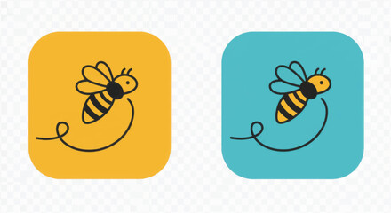 Cartoon Bee Icons with Yellow and Blue Backgrounds.