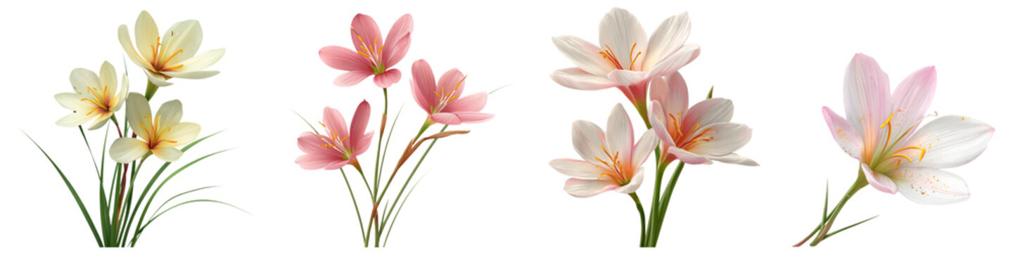Set of zephyranthes Flower illustration isolated on white background.