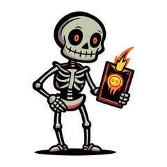 Spooky Skeleton Holding Glowing Halloween Sign Illustration, Perfect for Holiday Decor, Party Invitations, Seasonal Posters, and Scary Fun Designs