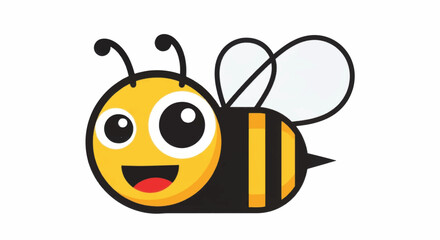 Cute cartoon bee illustration with a happy smiling face and big eyes.