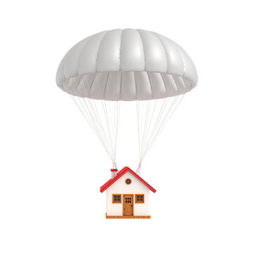 Conceptual representation of real estate protection through a parachute system isolated on