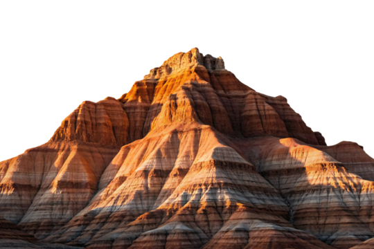 Layered sandstone rock formation with orange sunset lighting, isolated on a transparent background - Powered by Adobe