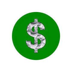 Crumpled Paper Texture Dollar Sign in a Green Circle
