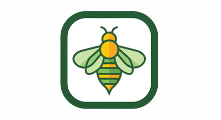 Stylized bee icon in green rounded square frame.