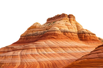 Dramatic red rock mesa with distinctive horizontal sedimentary layers and weathered surface textures, isolated on a transparent background