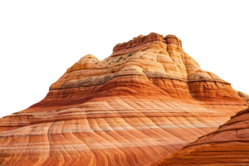 Dramatic red rock mesa with distinctive horizontal sedimentary layers and weathered surface textures, isolated on a transparent background
