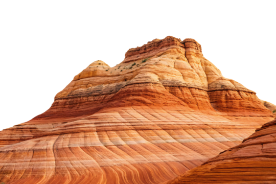 Dramatic red rock mesa with distinctive horizontal sedimentary layers and weathered surface textures, isolated on a transparent background