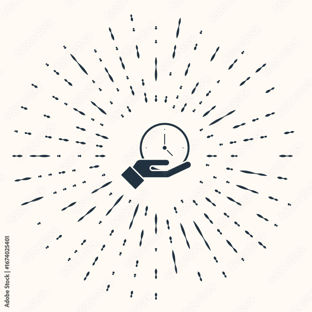 Poster grey clock icon isolated on beige background. time symbol. abstract circle random dots. vector