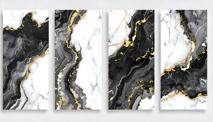 Obraz premium Abstract marble art with gold veins, black and white fluid texture.