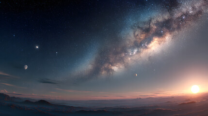 Naklejka premium Space, dust and galaxy of milky way in universe withstars, planets and view ofsolar system Cosmo.