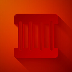 Paper cut Prison window icon isolated on red background. Paper art style. Vector