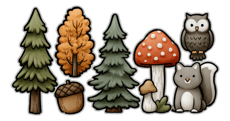 Fototapeta premium Cartoon Forest Elements on Transparent Background
