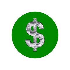 Crumpled Paper Texture Dollar Sign in a Green Circle