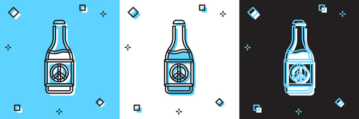 Set Beer bottle icon isolated on blue and white, black background. Vector