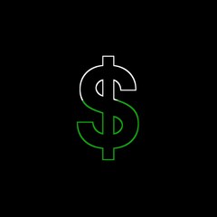 Outline white and green Dollar Sign Icon on a White Background