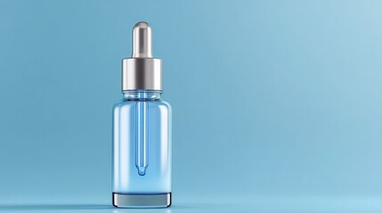 High-quality photo of bottle of glass with cosmetic serum on white background. Mockup of container with dropper.