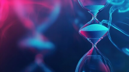 Hourglass with vibrant neon colors and smoke