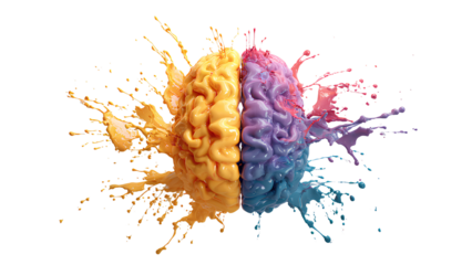 Colorful Paint Splash Explosion Abstract – Yellow, Blue and Purple Liquid Burst on Transparent Background, Creative 3D Render Art