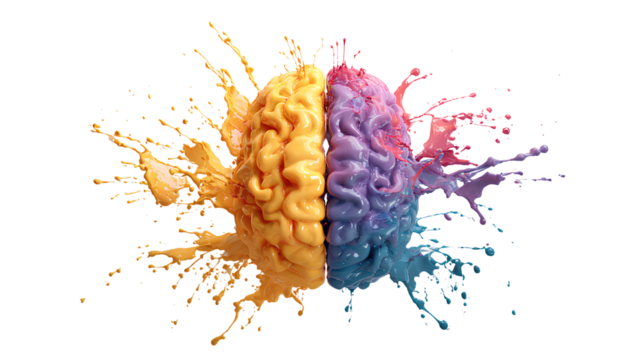 Colorful Paint Splash Explosion Abstract – Yellow, Blue and Purple Liquid Burst on Transparent Background, Creative 3D Render Art