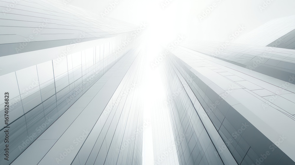 Poster Abstract architectural perspective, modern city view, looking up at skyscrapers.  Possible use Background image for website or presentation