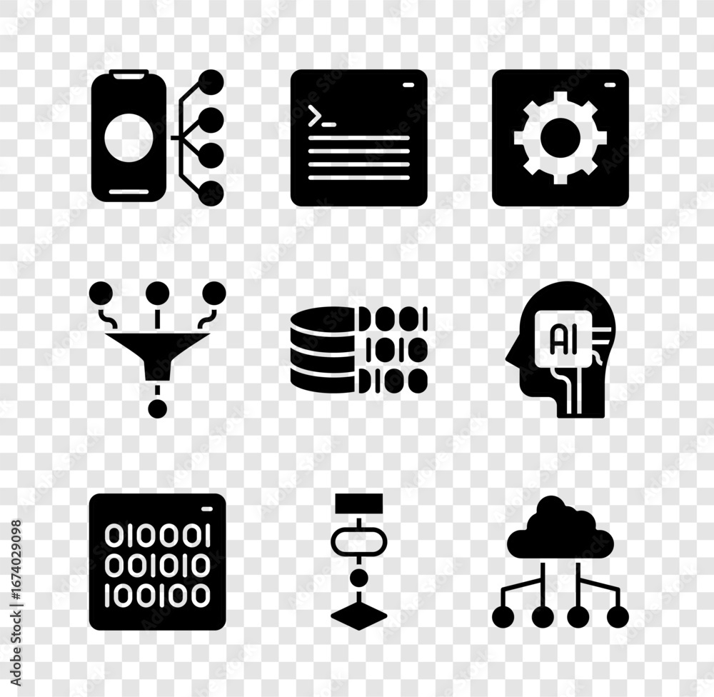 Leinwandbilder set neural network, web developer programming code, computer api interface, binary, algorithm, netwo