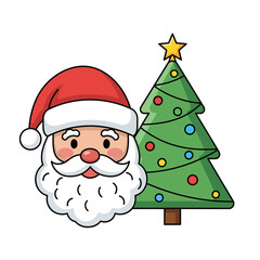 Cartoon Santa Claus with Christmas Tree, Festive Holiday Illustration