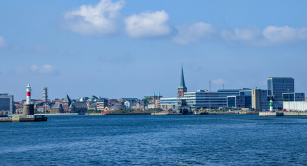 Aarhus, Denmark-August 15, 2025: City Panorama With Lighthouses And Skyline