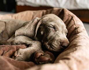 Puppy sleeping in a bed