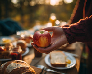 Hand offering red apple