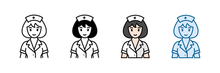 Nurse Icon Set Multiple Style Collection