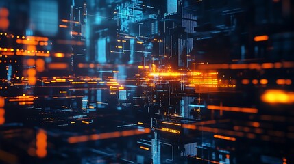 Abstract technology background with digital city and data stream visualization concept design