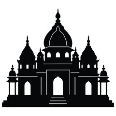Black silhouette of a grand Indian palace with domes and minarets