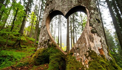Heart-shaped tree trunk in forest