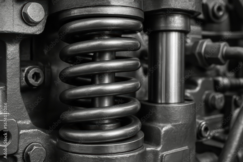 Poster mechanical mechanism with detailed texture and component system shows advanced engineering and const