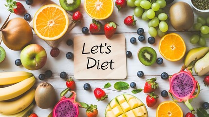 Let&rsquo;s Diet Healthy Food Concept, Fresh Fruits, Vegetables, Eggs, and Clean Eating Lifestyle