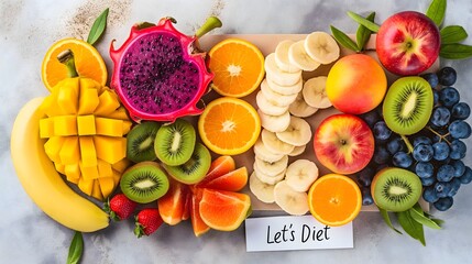 Let&rsquo;s Diet Healthy Food Concept, Fresh Fruits, Vegetables, Eggs, and Clean Eating Lifestyle