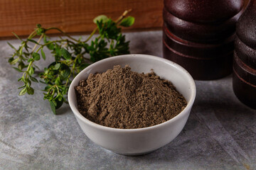 Ground dry black pepper powder