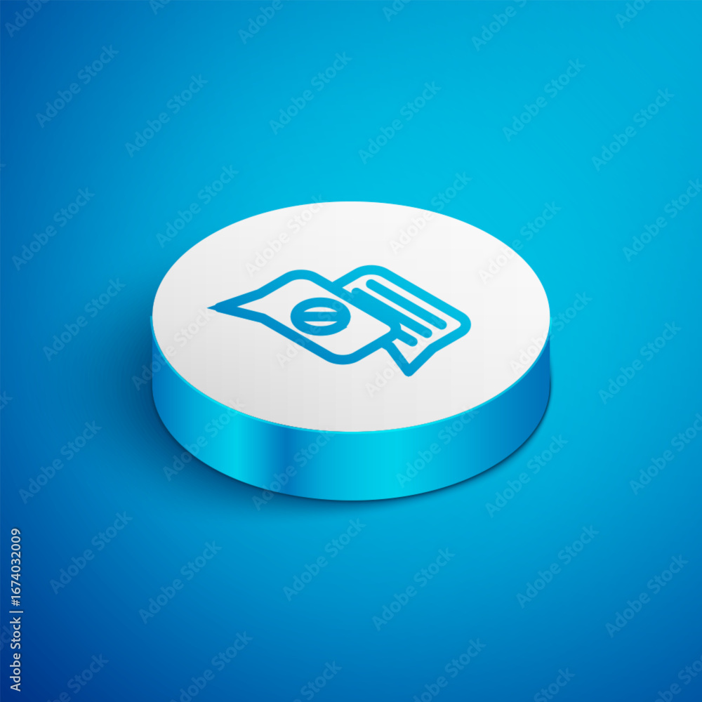 Poster isometric line speech bubble chat icon isolated on blue background. message icon. communication or c
