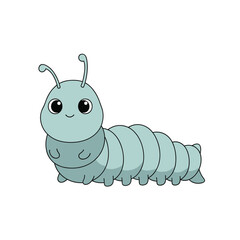 Charming cartoon caterpillar illustration with big eyes and many segments great for childrens books and educational content about insects and nature