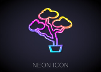 Glowing neon line Japanese bonsai tree icon isolated on black background. Japanese culture, horticulture, olericulture hobby concept. Vector