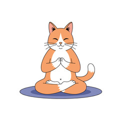 A contented ginger tabby cat engaged in peaceful meditation on a yoga mat finding inner serenity and calmness
