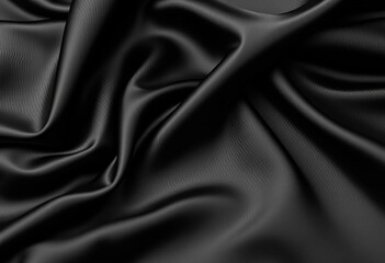Obraz premium Deep black silk satin fabric, luxurious folds and sheen, dark background, photography background