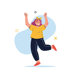 Fototapeta premium Cheerful person dancing with arms raised in joyful celebration and excitement for life