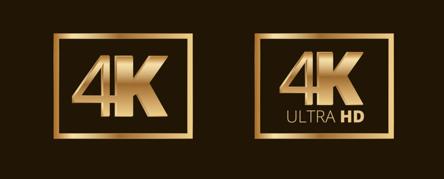 Golden 4k and 4k ultra hd logos on dark background.