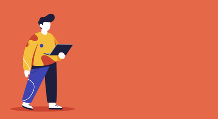 Modern stylized person using a laptop, representing digital work, learning, and technology. Ideal for business, education, or lifestyle themes.