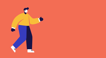 Minimalist illustration of a person walking forward, giving a thumbs-up gesture, symbolizing approval, progress, or guidance. Ideal for business, lifestyle, and motivational themes.